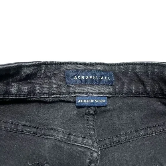 AEROPOSTALE Men’s Athletic Skinny Black Distressed Jeans Size 31/32 - Picture 3 of 9